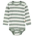 Katvig Bodysuit - l/s - White/Dusty Green Striped