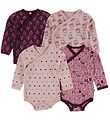 Pippi Wrap-Bodysuits - 4-Pack - Dark Purple/Pink w. Print