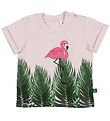 Freds World T-shirt - Pink w. Leaf Print/Flamingo