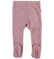 Joha Leggings w. Footies - Wool - Rose w. Rib