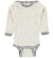 Engel Bodysuit L/S - Wool/Silk - Ivory/Grey w. Dots