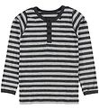 Say-So Long Sleeve Top w. Buttons - Grey Stripes