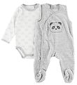 Fixoni Bodysuit/Romper - Grey Melange w. Panda/Stripes