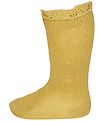 Condor Chaussettes Hautes av. Dentelle - Jaune Moutarde