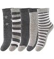 Minymo Socken - 5er-Pack - Graumeliert m. Streifen