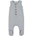 Joha Romper w. Footies - Waffle Fabric - Blue Melange