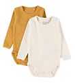Minymo Rompers l/s - Rib - 2-pack - Amber Gold