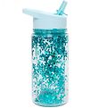 Petit Monkey Water Bottle w. Spout - 300 ml - Blue w. Glitter