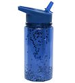 Petit Monkey Water Bottle w. Straw - 300 ml - Glitter Night Blue