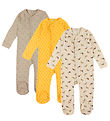 Pippi Baby Jumpsuit w. Footies - Assorted - White/Mustard w. Pat