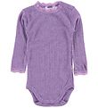 Joha Bodysuit - Wool/Silk - L/S - Purple w. Pointelle