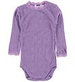 Joha Romper - Wol/Zijde - l/s - Paars m. Pointelle