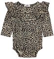 MarMar Bodysuit - L/S - Brown Leopard Print w. Ruffles