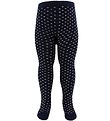 Fuzzies Tights - Navy w. Beige Dots