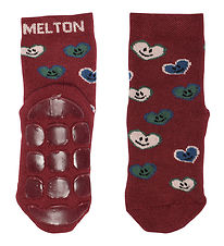 Melton Sokkar - Happy Hearts - Anti-Slip - Bordeaux
