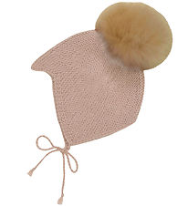 Huttelihut Baby Hat w. Pom-Pom - Wool - Knitted - Mahogany Rose
