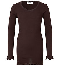 Rosemunde Blouse - Silk/Cotton - Rib - Dark Espresso w. Lace