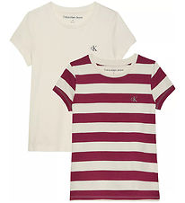 Calvin Klein T-skjorte - 2-pack - Stripe Slim - Bright White/Rik