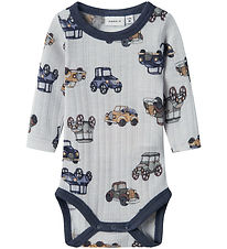 Name It Bodysuit L/æ - Wool - Noos - NmmWang - Gray Dawn w. Cars