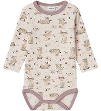 Name It Bodysuit L/æ - Wool - NbfWillit - Lilac Ash w. Deer