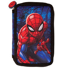 Spider-Man Pencil Case w. Contents - Filled Double Decker - Blac