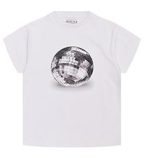 Hound T-shirt - Cropped - White w. Disco ball