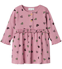Name It Kleid - Rib - NbfNitte - Mauve Orchid m. Herzen