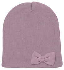 Racing Kids Beanie - Wool/Cotton - Elderberry w. Bow