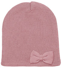Racing Kids Beanie - Wool/Cotton - Dusty Rose w. Bow