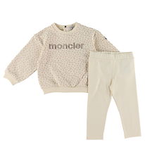 Moncler Sweatshirt/Leggings - Open White/Beige w. Leopard Print