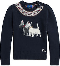 Polo Ralph Lauren Blouse - Knitted - Navy w. Dogs