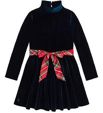 Polo Ralph Lauren Velours Kleid - Navy m. Rot