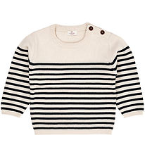 Copenhagen Colors Tröja - Ull - Stickad - Cream/Marinblå Stripe