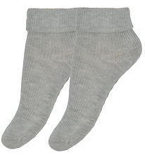Minymo Socken - Rib - 2er-Pack - Anti-Rutsch - Light Grey Melang