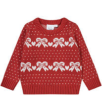 Flöss Blouse - Knitted - Noe - Red/Off White Bow