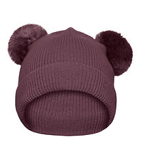 MP Beanie w. Pompons - Knitted - Wool - Grape Shake