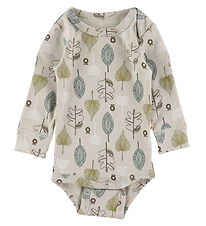 Katvig Bodysuit L/æ - Beige w. Leaves