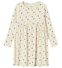 Name It Klänning - Rib - NmfDab - Summer Sand m. Julgranar