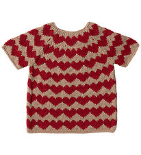 Maileg Julesweater til álfastelpu - Stærð6 - Drapplitað/Rauð hjö