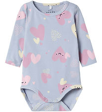 Name It Bodysuit L/æ - NbfVandora - Icelandic Blue/Hearts