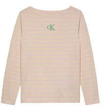 Calvin Klein Bluse - U-Boot-Ausschnitt Stripe - Turteltaube/Chal