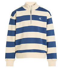 Calvin Klein Sweatshirt - Terry Striped Half-Zip - Ensign Blue/T