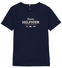 Tommy Hilfiger Stuttermabolur - Eingerð 1985 - Dark Nótt Dökkblá
