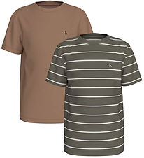 Calvin Klein T-shirts - 2er-Pack - Tea Time/Dusty Olive Streifen
