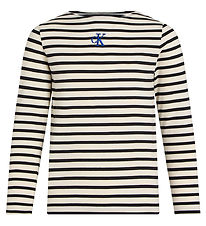 Calvin Klein Bluse - U-Boot-Ausschnitt Stripe - Turteltaube/Ck B