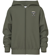 Name It Cardigan w. Hood - NkmVallen - Dusty Olive/Pizza