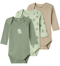 Name It Bodysuits L/æ - Noos - NbmBody - 3-Pack - Sea Foam Eleph
