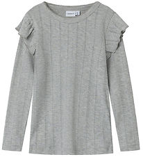 Name It Blouse - Noos - NmfJulia - Grey Melange w. Pointelle