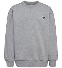 Hummel Sweatshirt - hmlJR Loose Crewneck - Grey Melange w. Logo