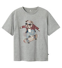 Name It Stuttermabolur - NkmTeaske - Grey Melange M. Prentað